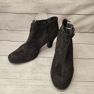 Aerosoles Black Suede Heeled Bootie, Side Zip, 3" Heel, Size 8
